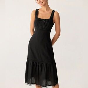 Rihoas Black Square Neck Ruched Slip Midi Dress